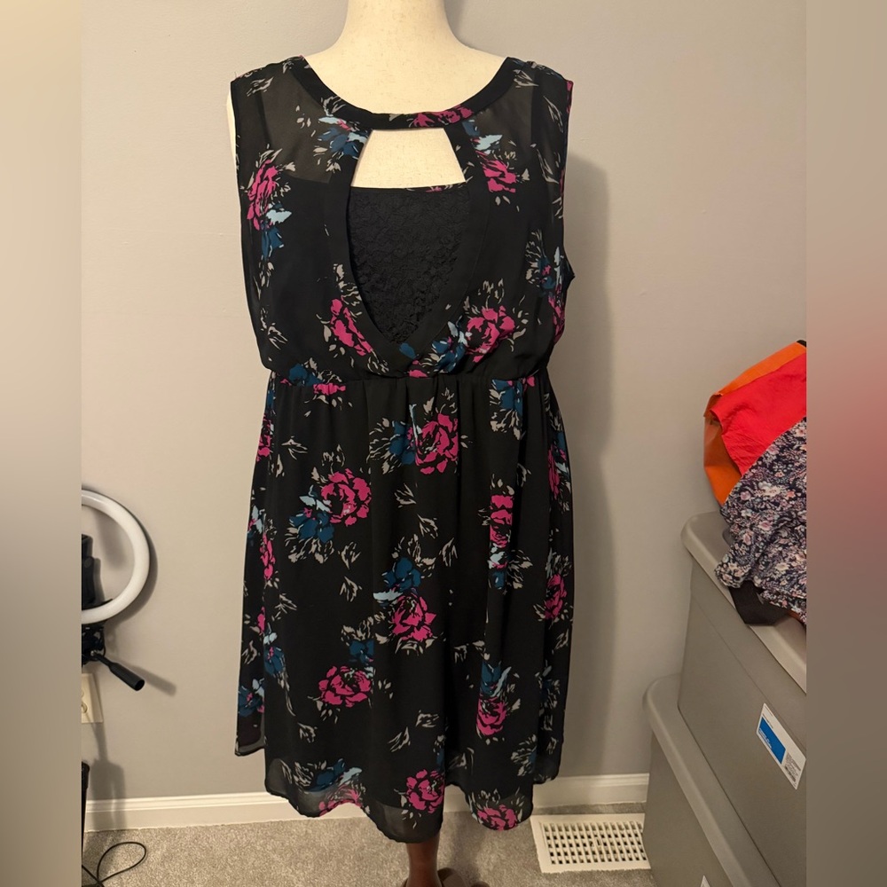 Torrid Black and Pink Scoop Neck Mini Dress